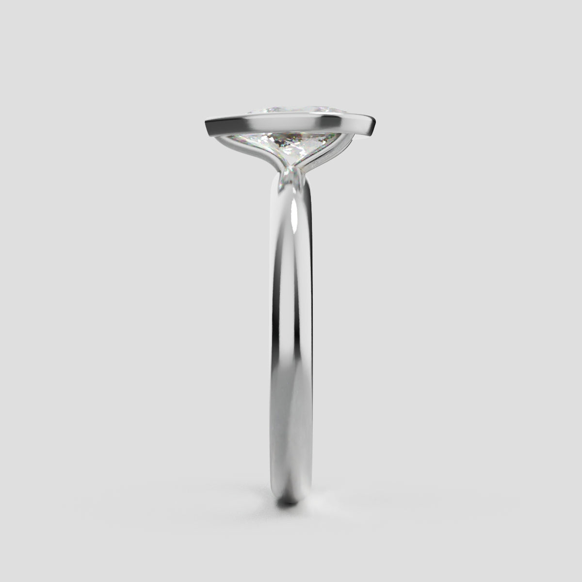 Scudo, 1ct pear lab grown diamond engagement ring, Bezel, 18K white gold - side view