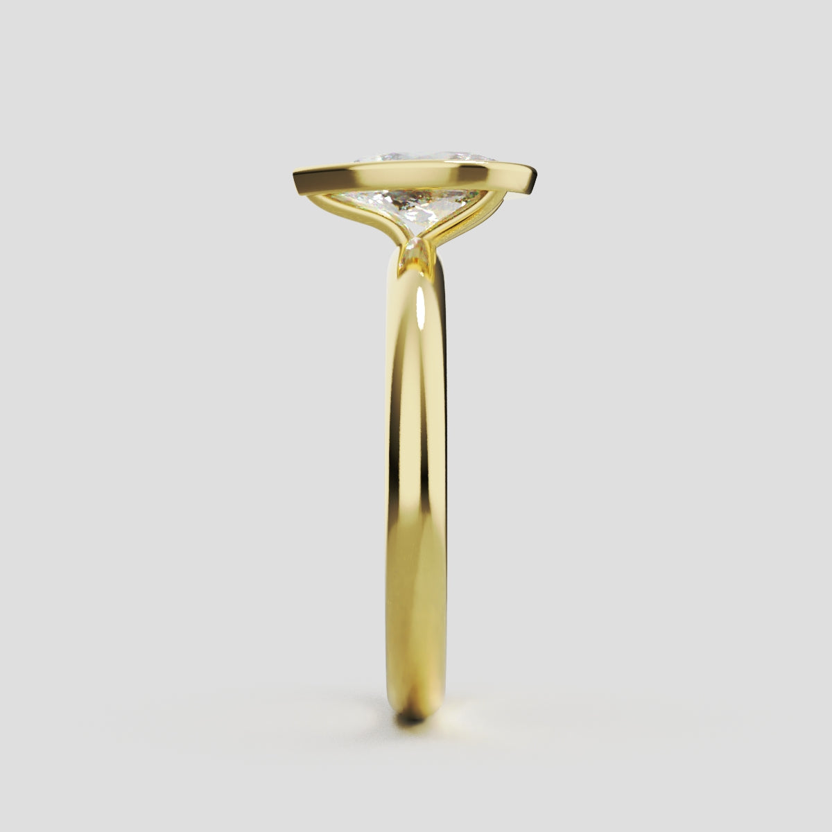 Scudo, 1ct pear lab grown diamond engagement ring, Bezel, 18K yellow gold - side view