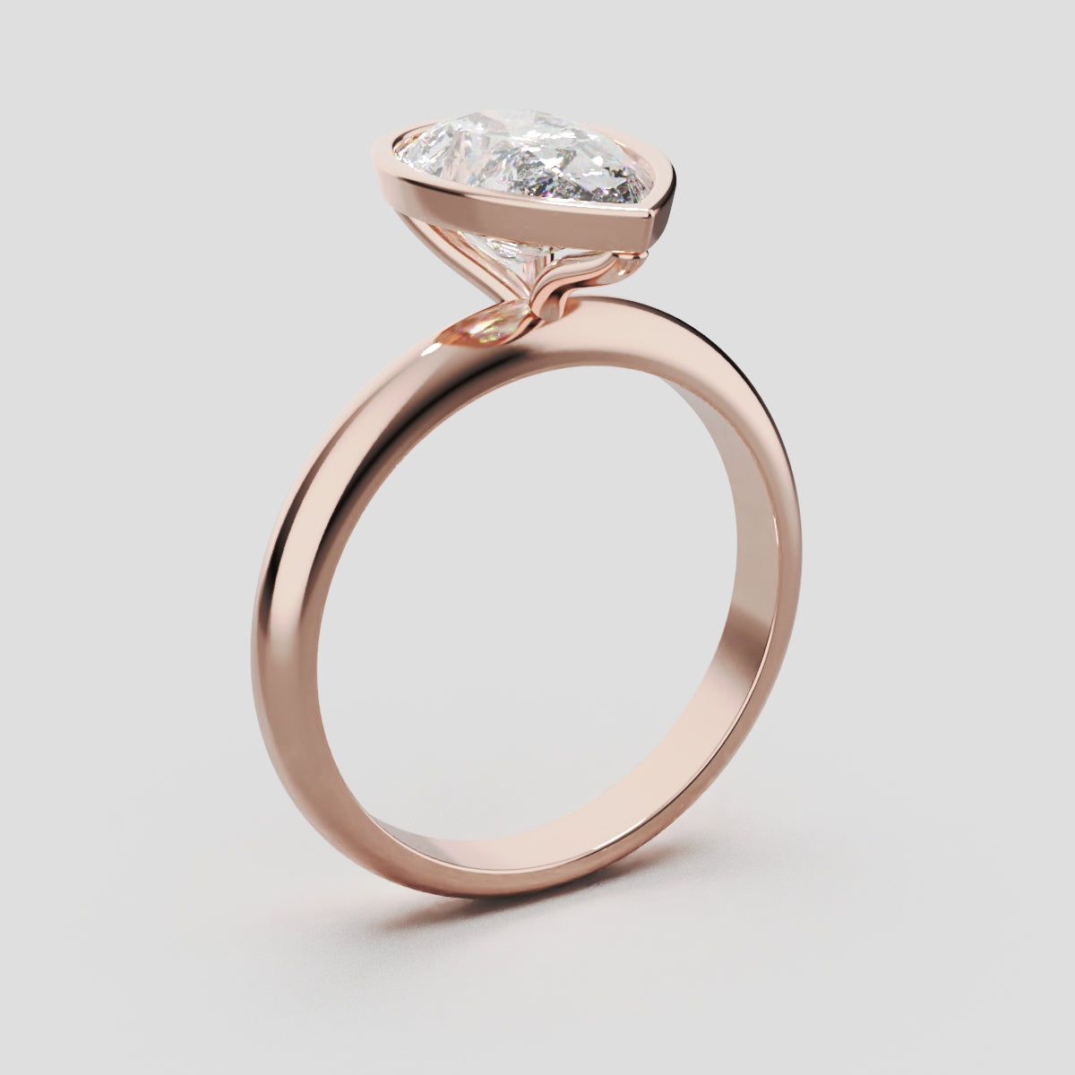 Scudo, 2ct pear lab grown diamond engagement ring, Bezel, 18K rose gold - ne
