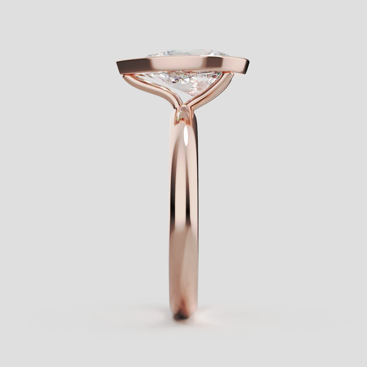 Scudo, 2ct pear lab grown diamond engagement ring, Bezel, 18K rose gold - side view