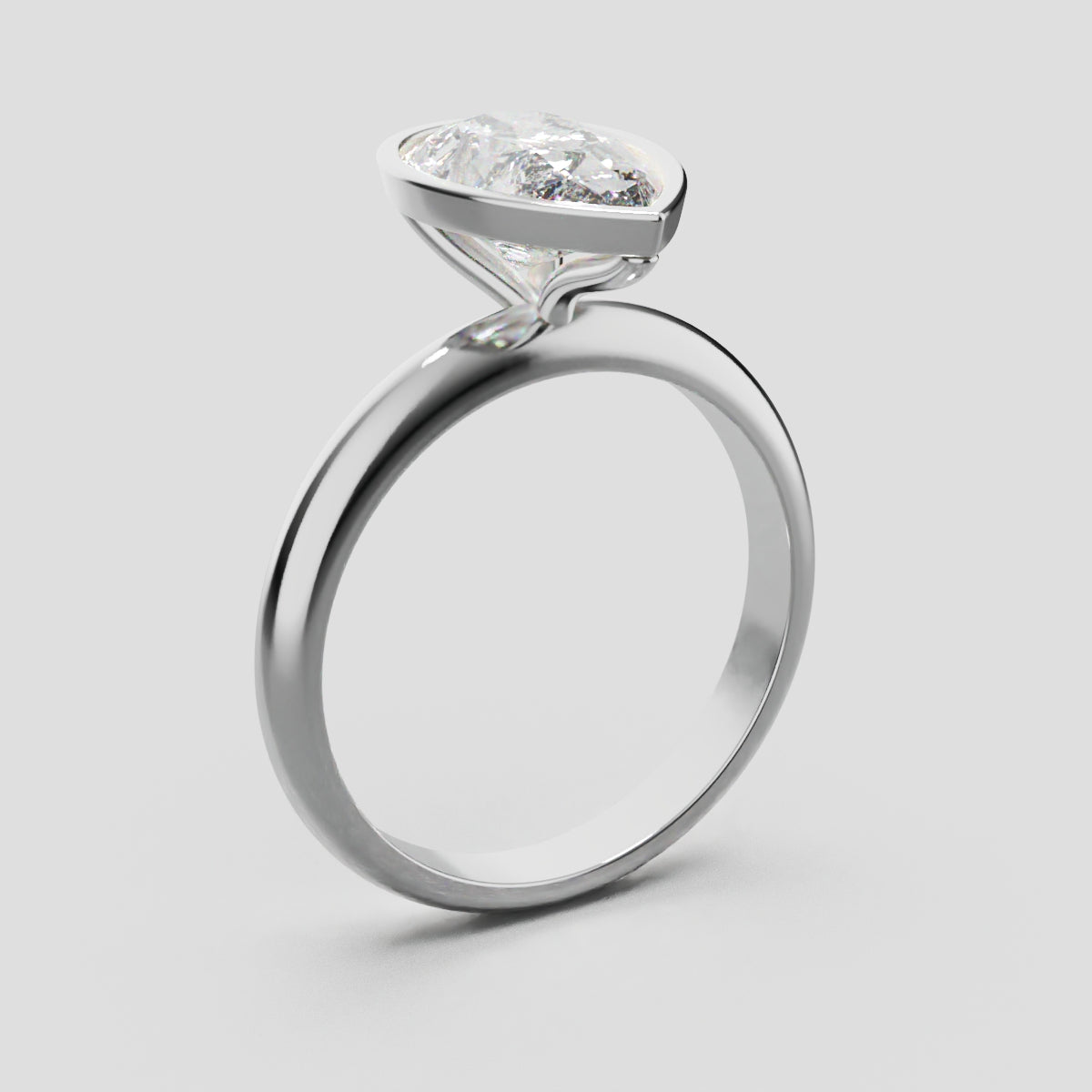 Scudo, 2ct pear lab grown diamond engagement ring, Bezel, 18K white gold - ne