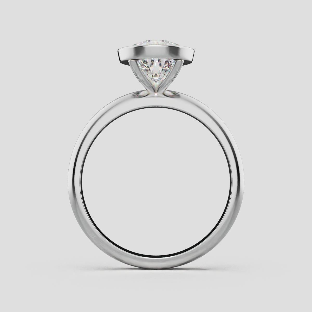 Scudo, 2ct pear lab grown diamond engagement ring, Bezel, 18K white gold - through finger