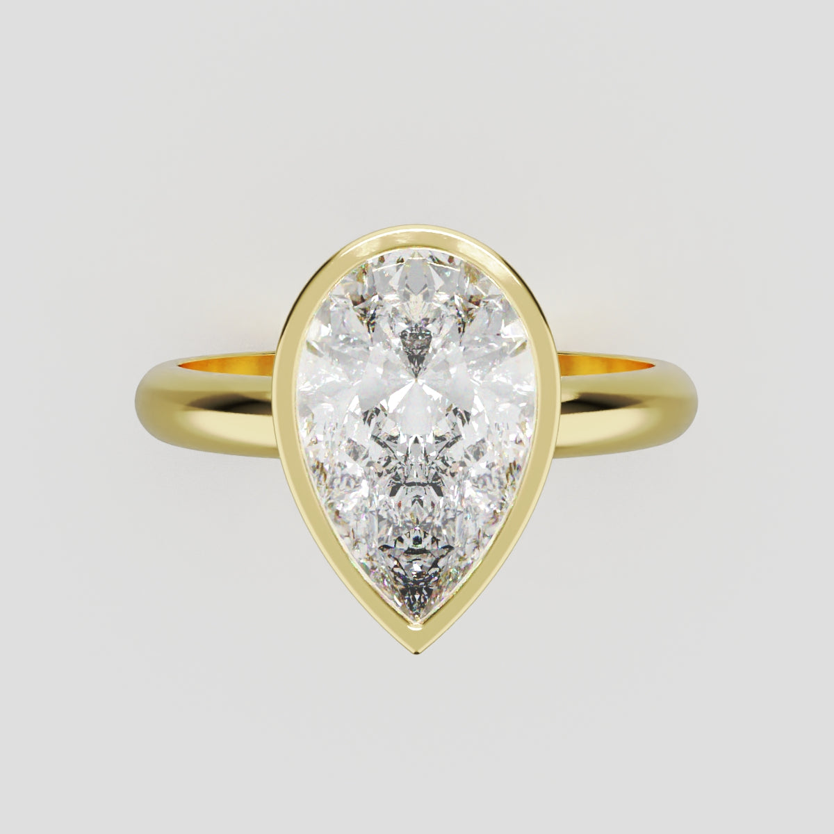 Scudo, 2ct pear lab grown diamond engagement ring, Bezel, 18K yellow gold - front view