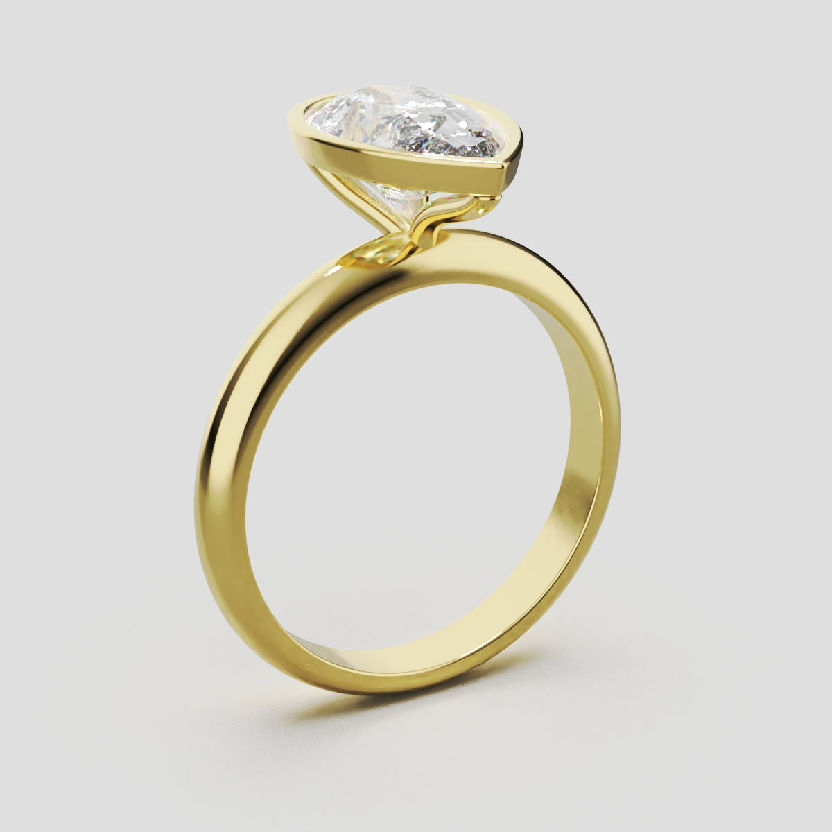 Scudo, 2ct pear lab grown diamond engagement ring, Bezel, 18K yellow gold - ne