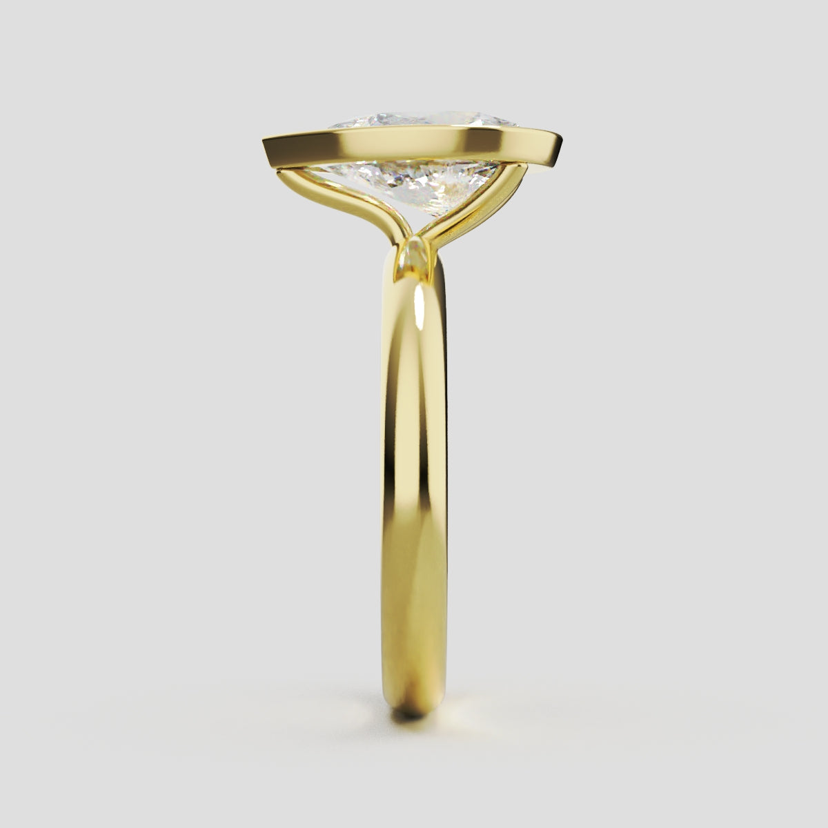 Scudo, 2ct pear lab grown diamond engagement ring, Bezel, 18K yellow gold - side view