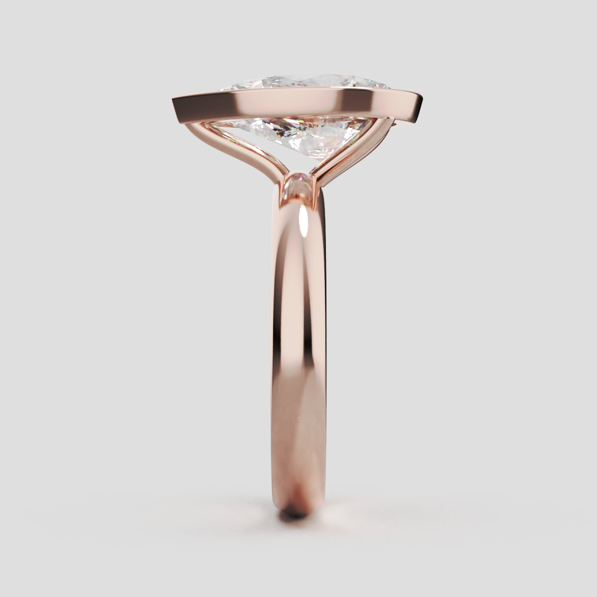 Scudo, 3ct pear lab grown diamond engagement ring, Bezel, 18K rose gold - side view