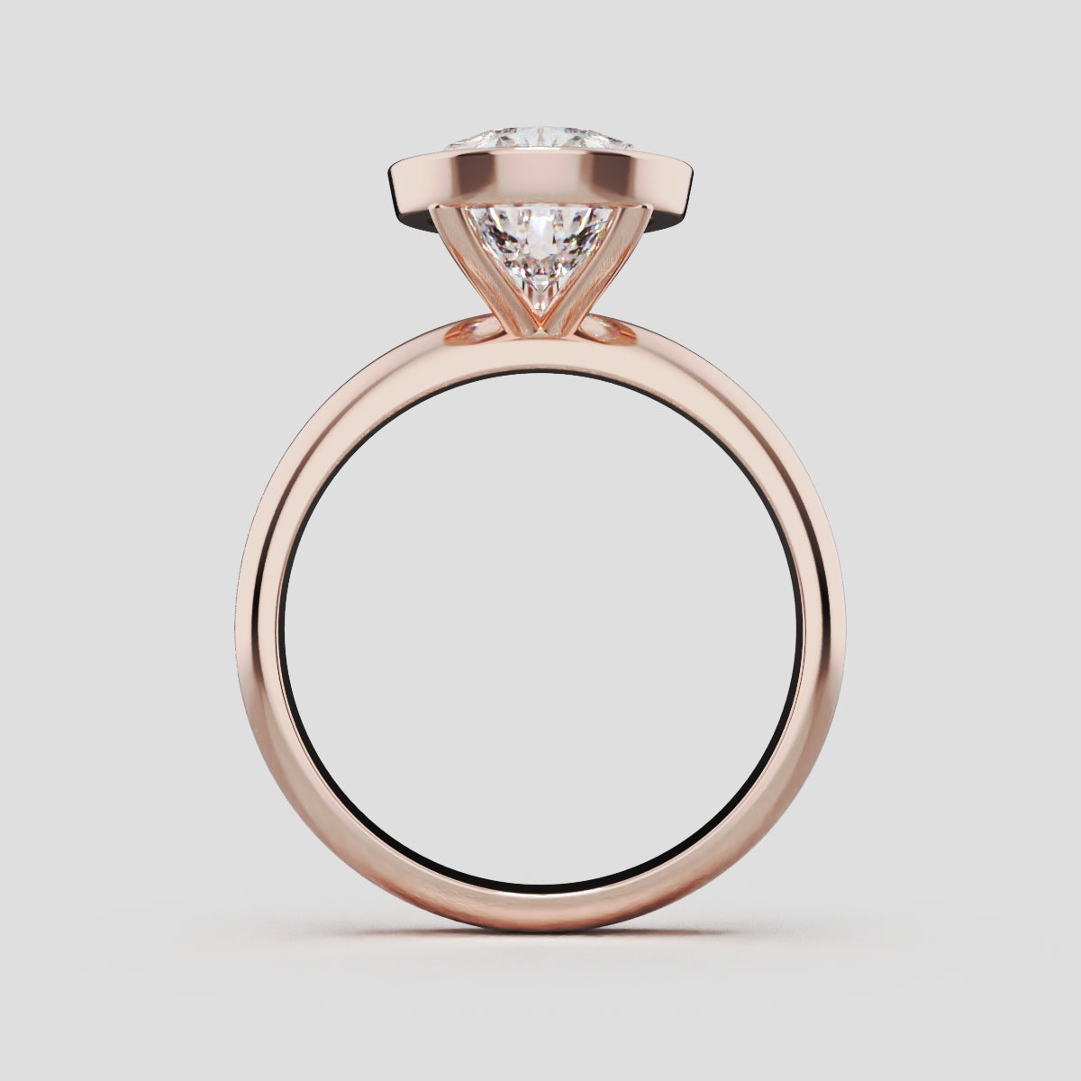 Scudo, 3ct pear lab grown diamond engagement ring, Bezel, 18K rose gold - through finger