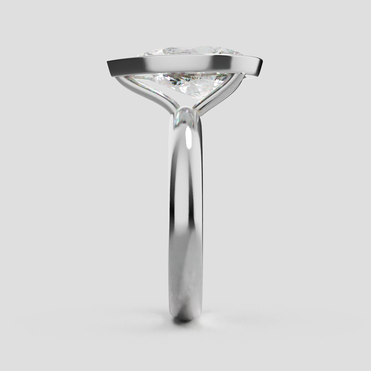 Scudo, 3ct pear lab grown diamond engagement ring, Bezel, 18K white gold - side view
