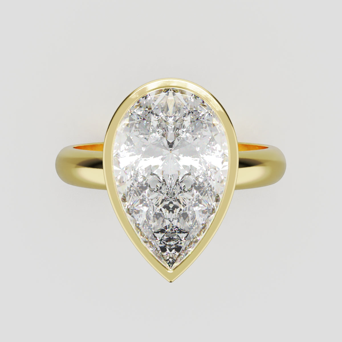 Scudo, 3ct pear lab grown diamond engagement ring, Bezel, 18K yellow gold - front view