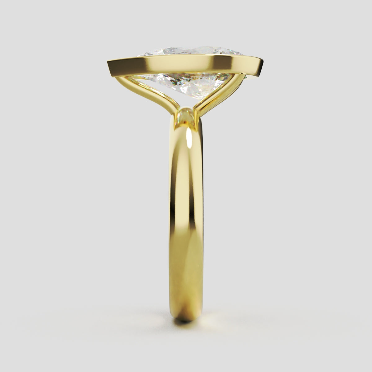 Scudo, 3ct pear lab grown diamond engagement ring, Bezel, 18K yellow gold - side view