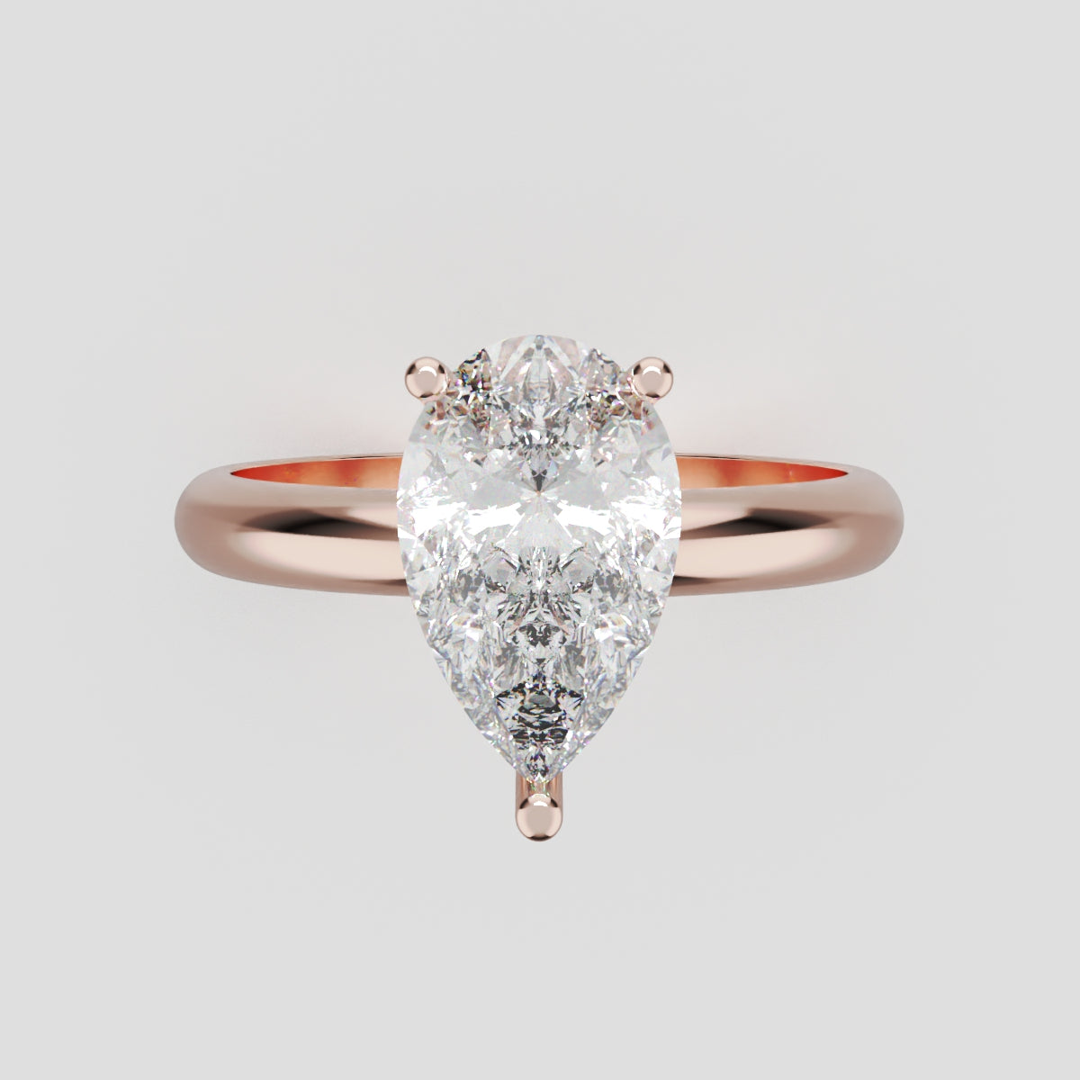 Sobria, 1.5ct pear lab grown diamond engagement ring, Plain Gallery, 18K rose gold - front view