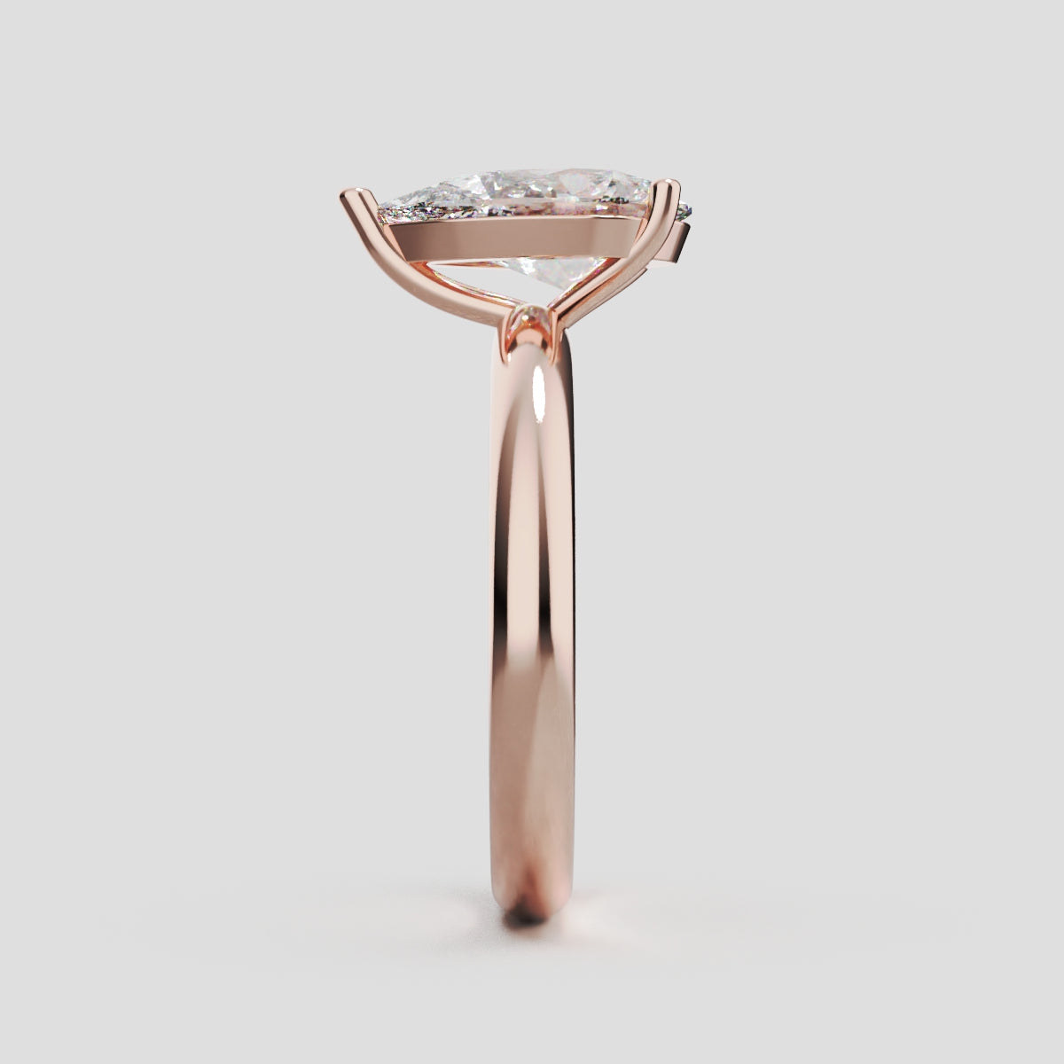 Sobria, 1.5ct pear lab grown diamond engagement ring, Plain Gallery, 18K rose gold - side view