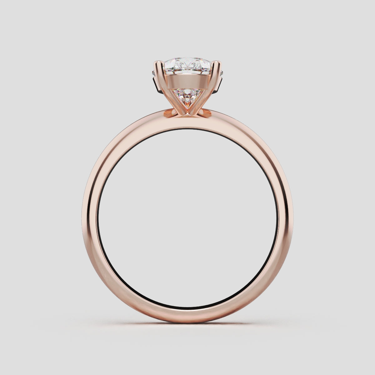 Sobria, 1.5ct pear lab grown diamond engagement ring, Plain Gallery, 18K rose gold - through finger
