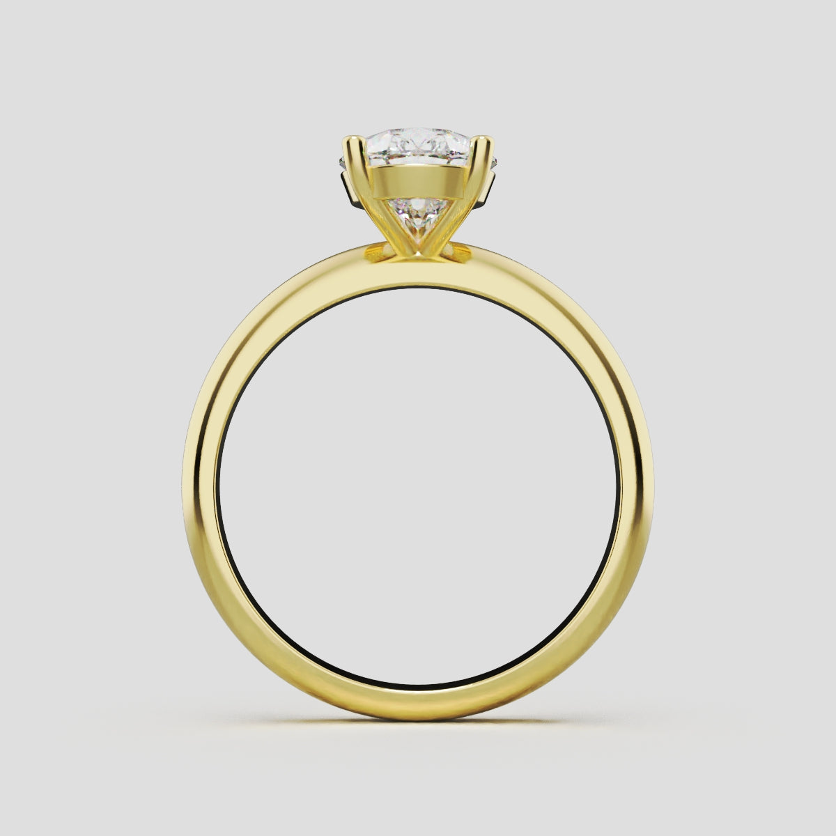 Sobria, 1.5ct pear lab grown diamond engagement ring, Plain Gallery, 18K yellow gold - through finger
