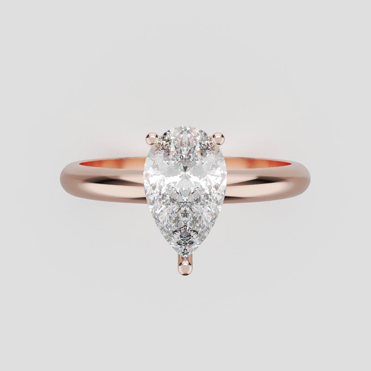 Sobria, 1ct pear lab grown diamond engagement ring, Plain Gallery, 18K rose gold - front view