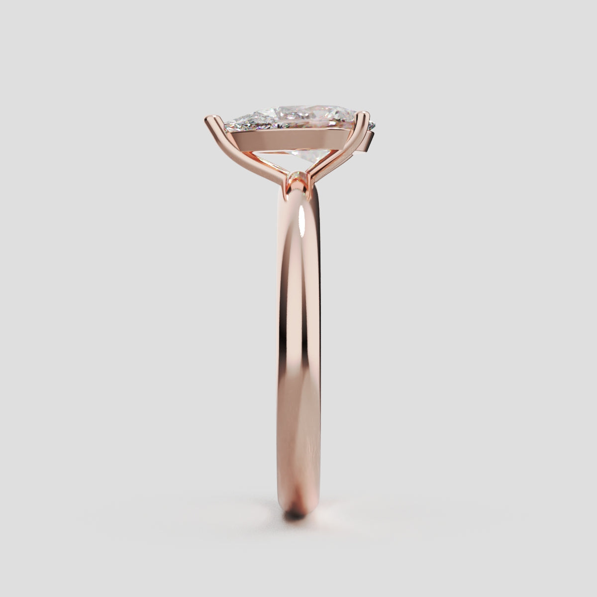 Sobria, 1ct pear lab grown diamond engagement ring, Plain Gallery, 18K rose gold - side view