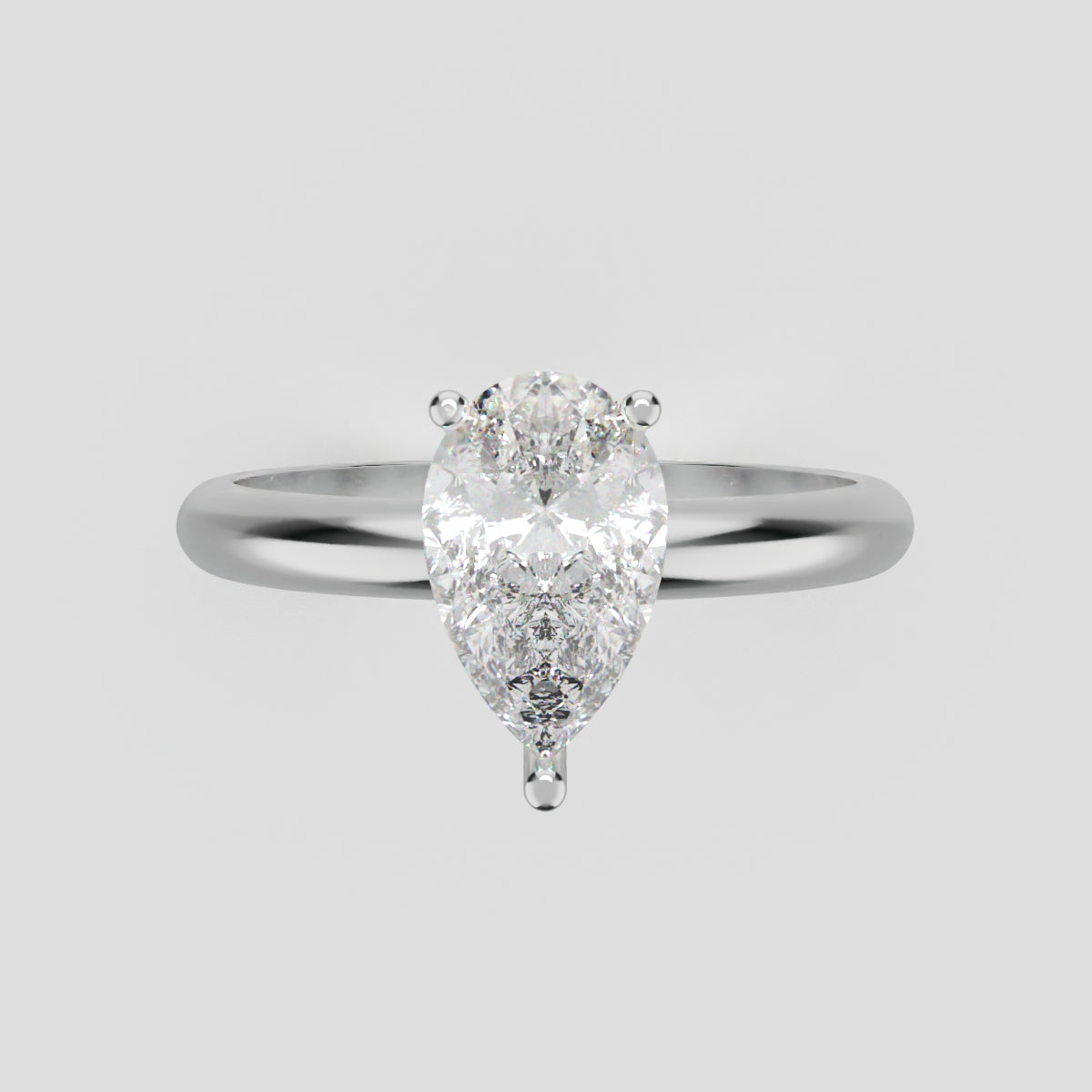 Sobria, 1ct pear lab grown diamond engagement ring, Plain Gallery, 18K white gold - front view