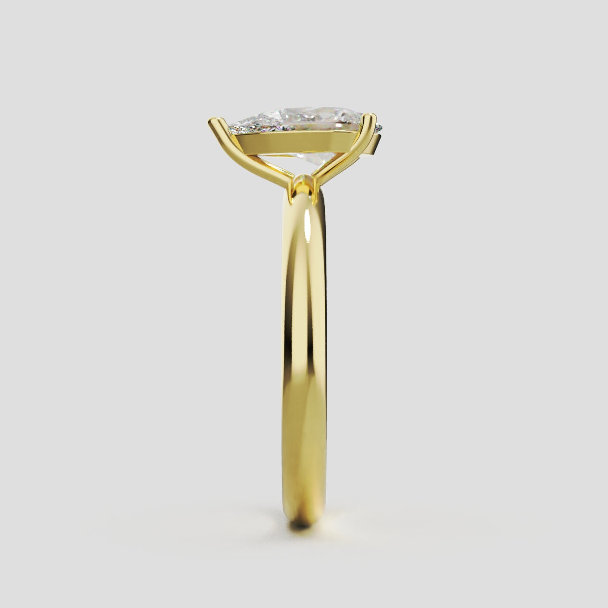 Sobria, 1ct pear lab grown diamond engagement ring, Plain Gallery, 18K yellow gold - side view