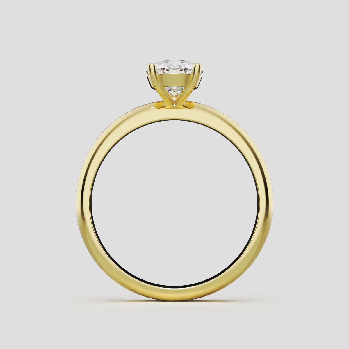Sobria, 1ct pear lab grown diamond engagement ring, Plain Gallery, 18K yellow gold - through finger