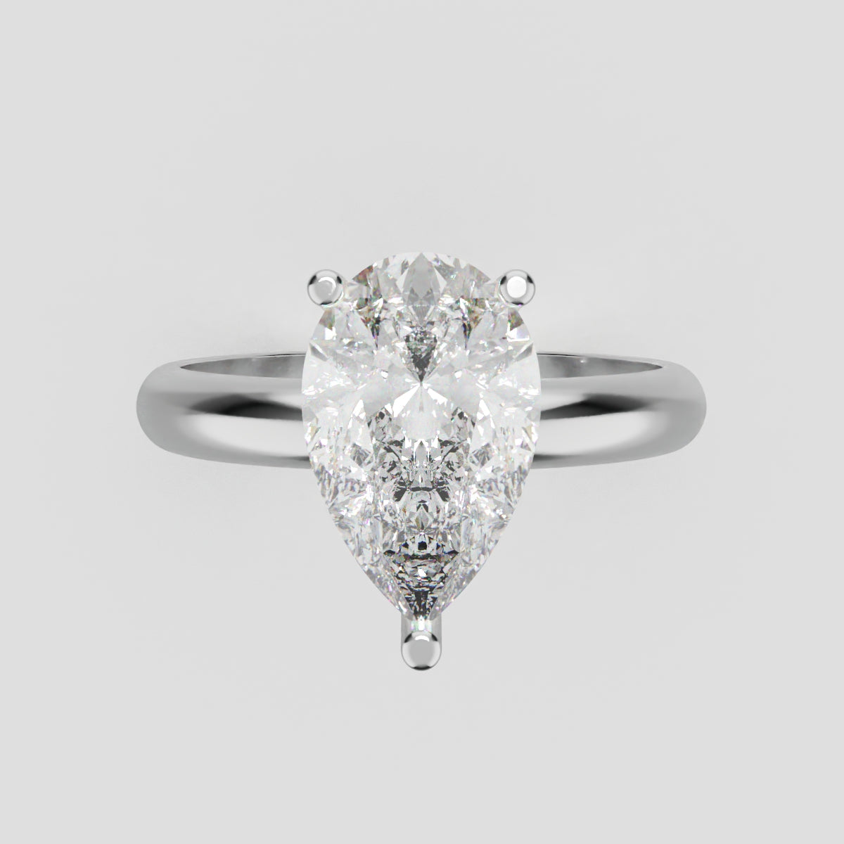 Sobria, 2ct pear lab grown diamond engagement ring, Plain Gallery, 18K white gold - front view