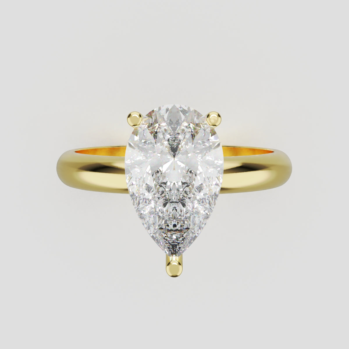 Sobria, 2ct pear lab grown diamond engagement ring, Plain Gallery, 18K yellow gold - front view