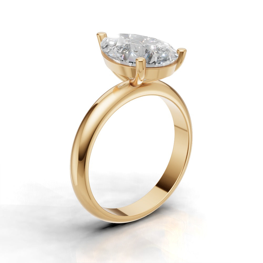 Sobria, 3ct pear lab grown diamond engagement ring, Plain Gallery, 18K yellow gold - ne