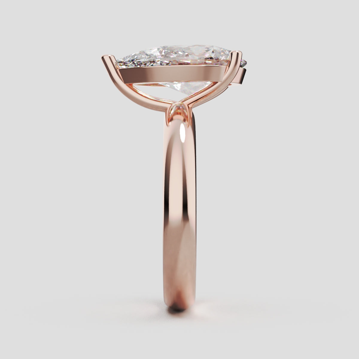 Sobria, 3ct pear lab grown diamond engagement ring, Plain Gallery, 18K rose gold - side view