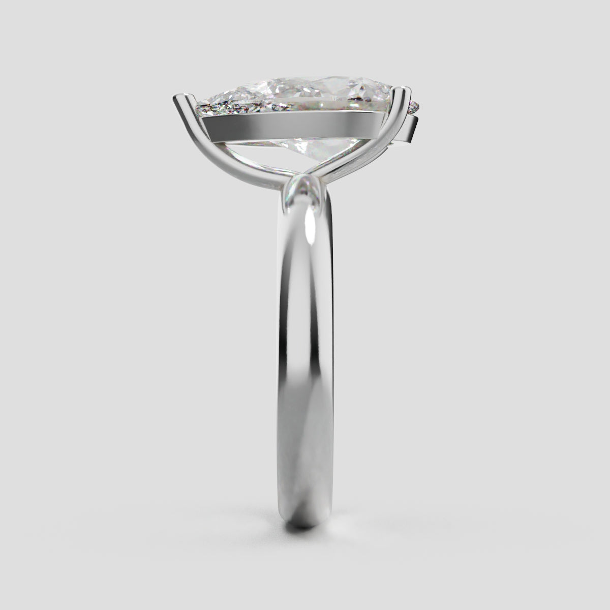 Sobria, 3ct pear lab grown diamond engagement ring, Plain Gallery, 18K white gold - side view