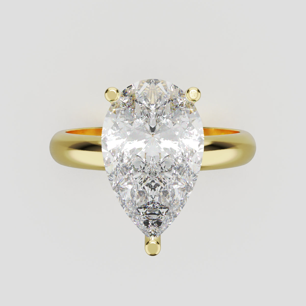 Sobria, 3ct pear lab grown diamond engagement ring, Plain Gallery, 18K yellow gold - front view