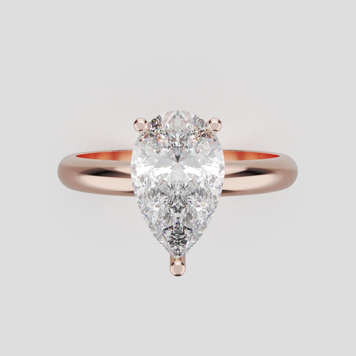 Riparo, 1.5ct pear lab grown diamond engagement ring, Plain Sides, Hidden Halo, 18K rose gold - front view