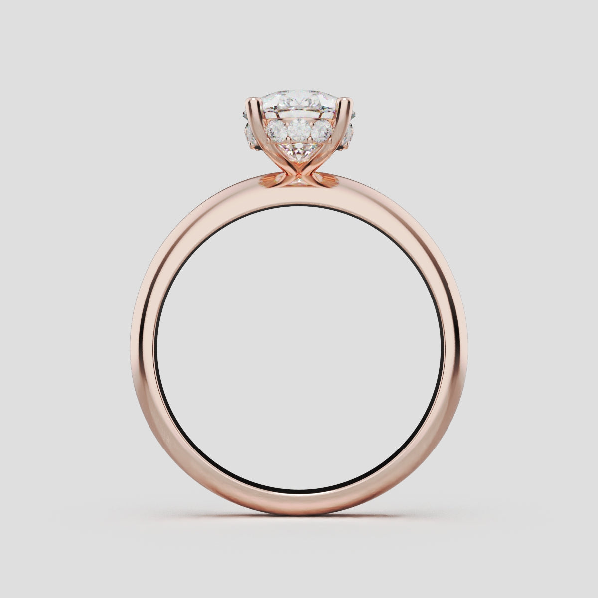 Riparo, 1.5ct pear lab grown diamond engagement ring, Plain Sides, Hidden Halo, 18K rose gold - through finger