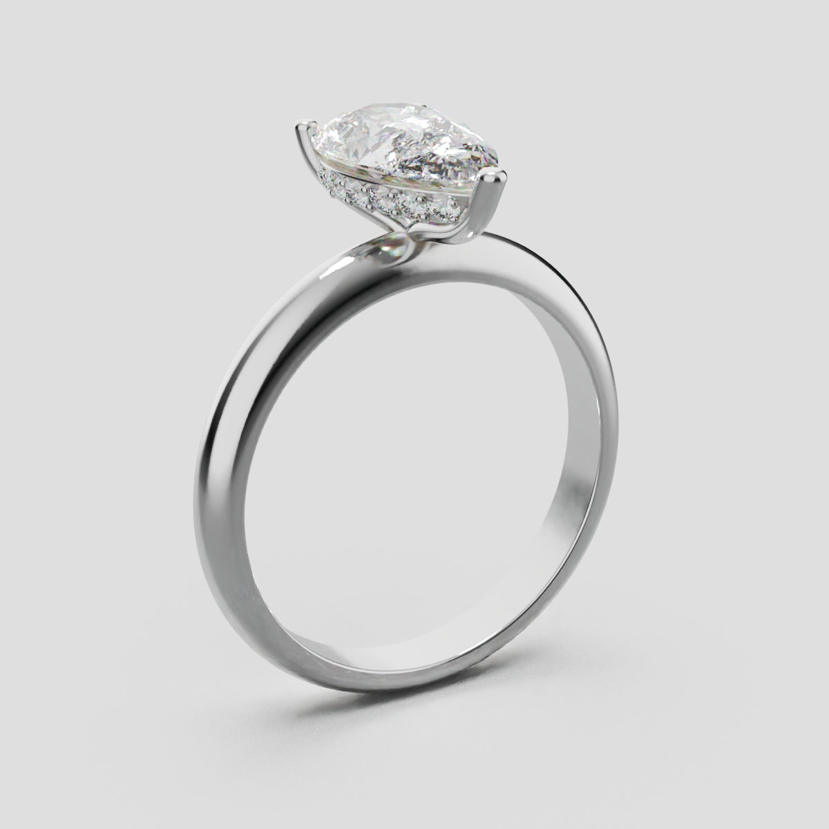 Riparo, 1.5ct pear lab grown diamond engagement ring, Plain Sides, Hidden Halo, 18K white gold - ne