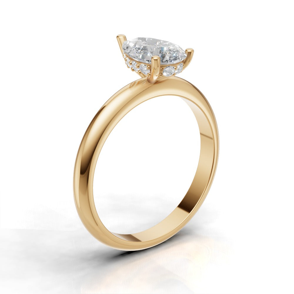 Riparo, 1ct pear lab grown diamond engagement ring, Plain Sides, Hidden Halo, 18K yellow gold - ne