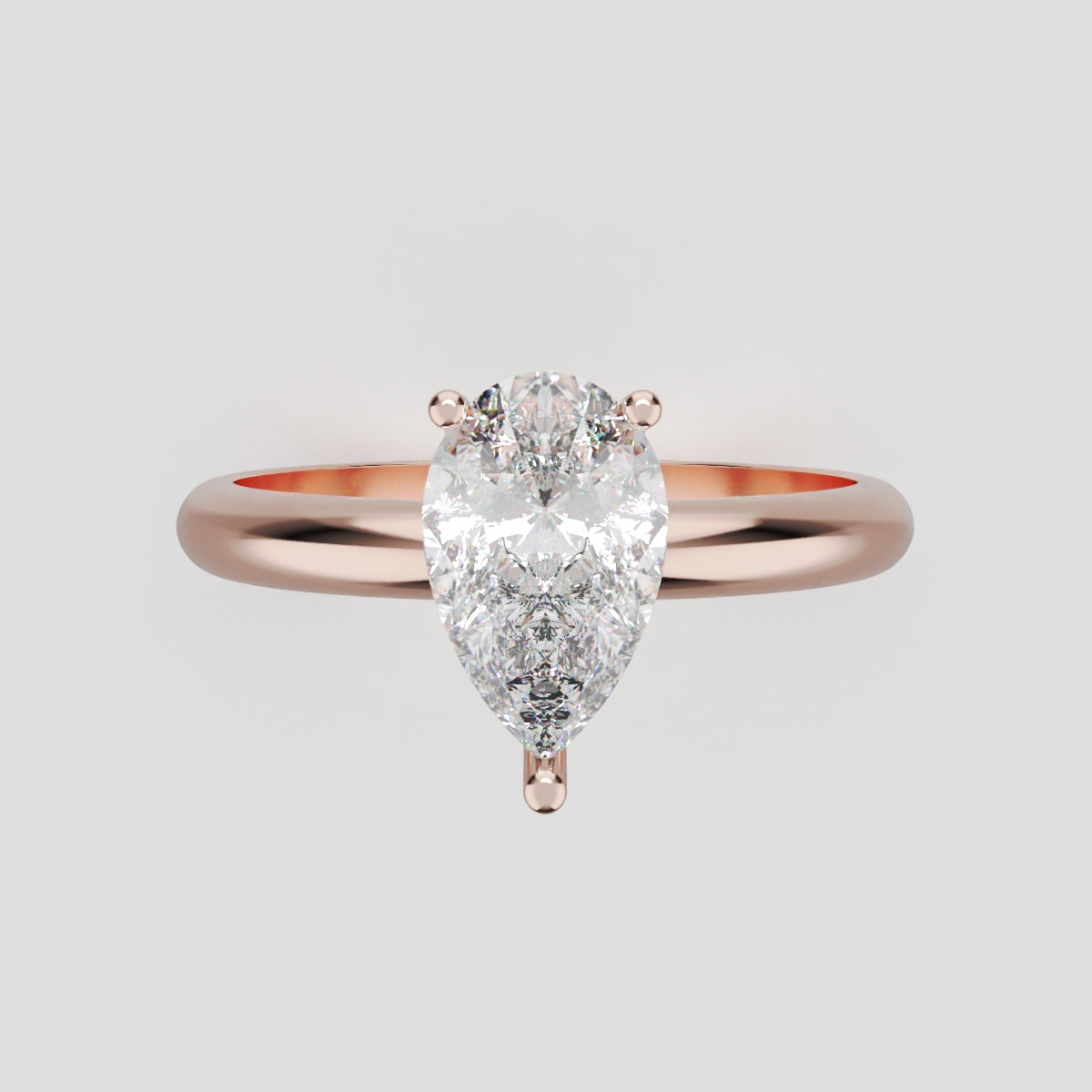 Riparo, 1ct pear lab grown diamond engagement ring, Plain Sides, Hidden Halo, 18K rose gold - front view