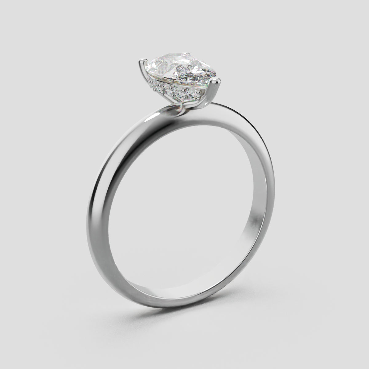 Riparo, 1ct pear lab grown diamond engagement ring, Plain Sides, Hidden Halo, 18K white gold - ne