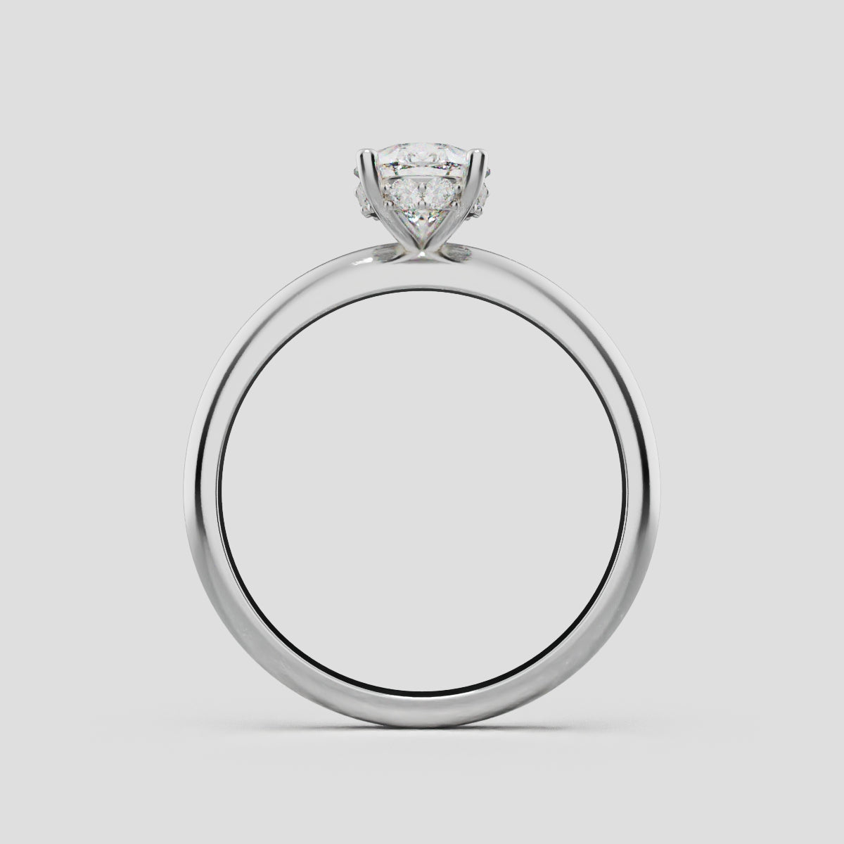 Riparo, 1ct pear lab grown diamond engagement ring, Plain Sides, Hidden Halo, 18K white gold - through finger