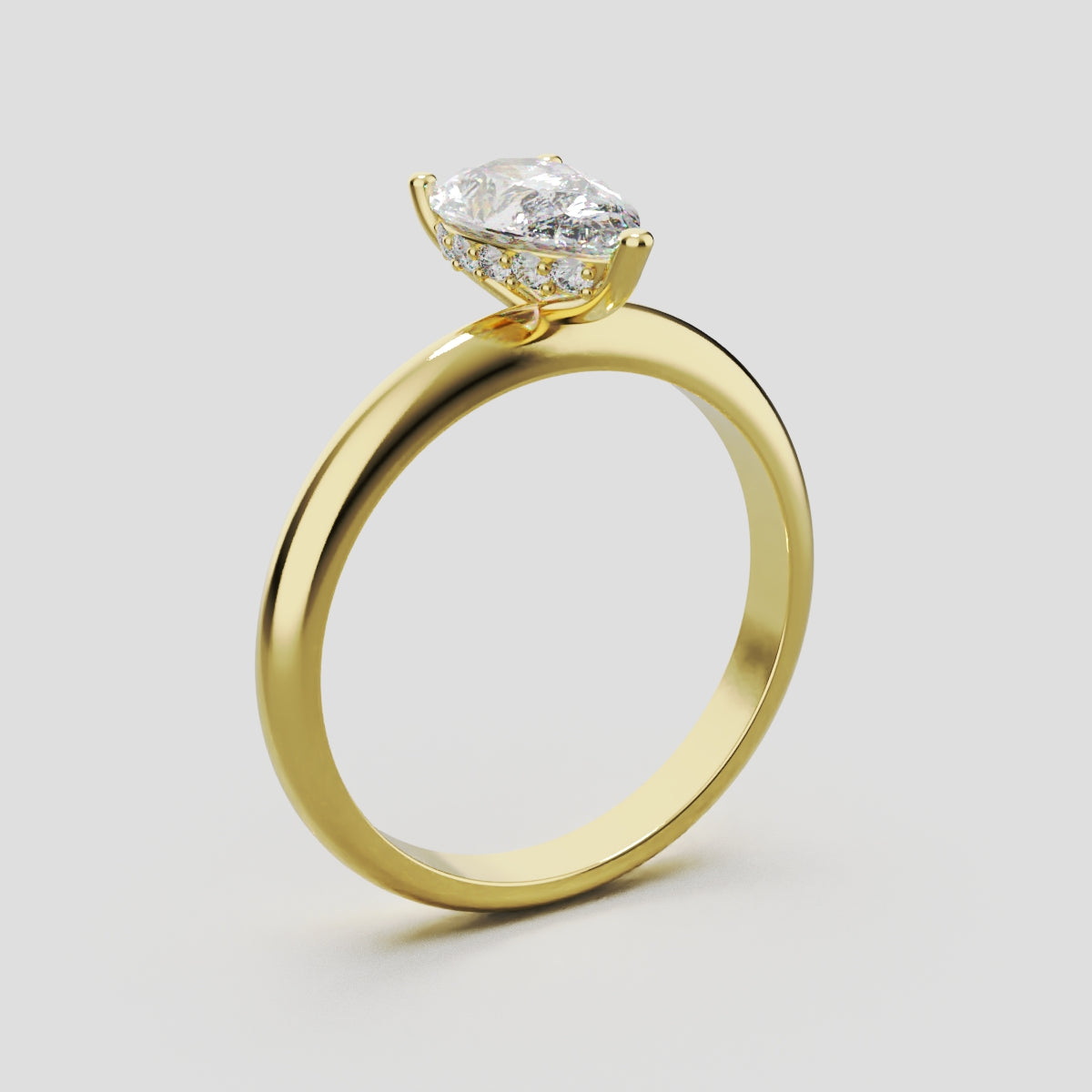 Riparo, 1ct pear lab grown diamond engagement ring, Plain Sides, Hidden Halo, 18K yellow gold - ne