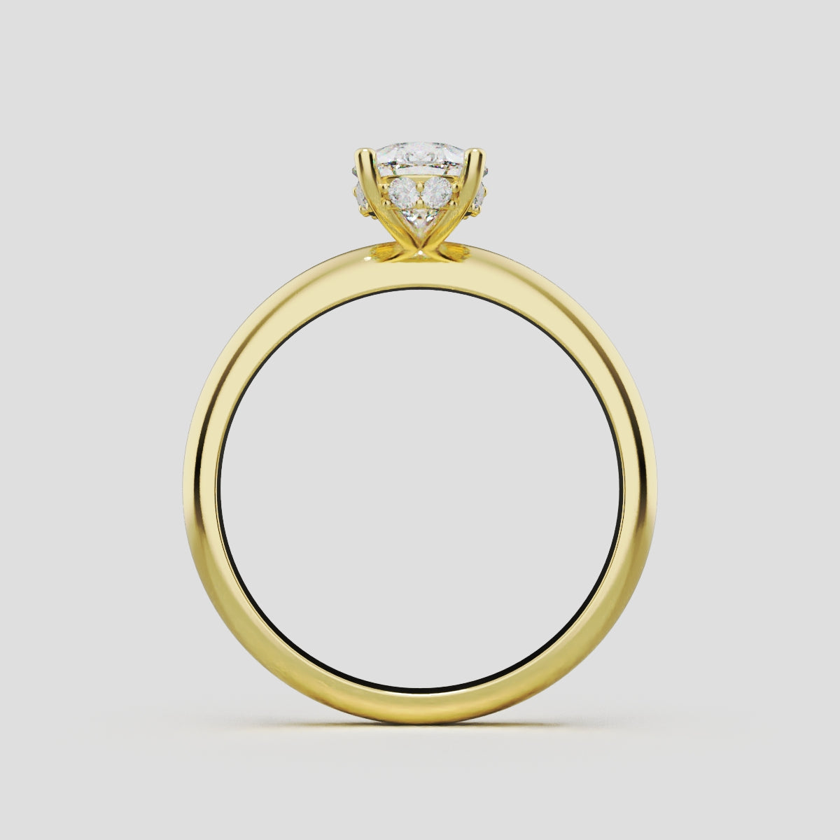 Riparo, 1ct pear lab grown diamond engagement ring, Plain Sides, Hidden Halo, 18K yellow gold - through finger
