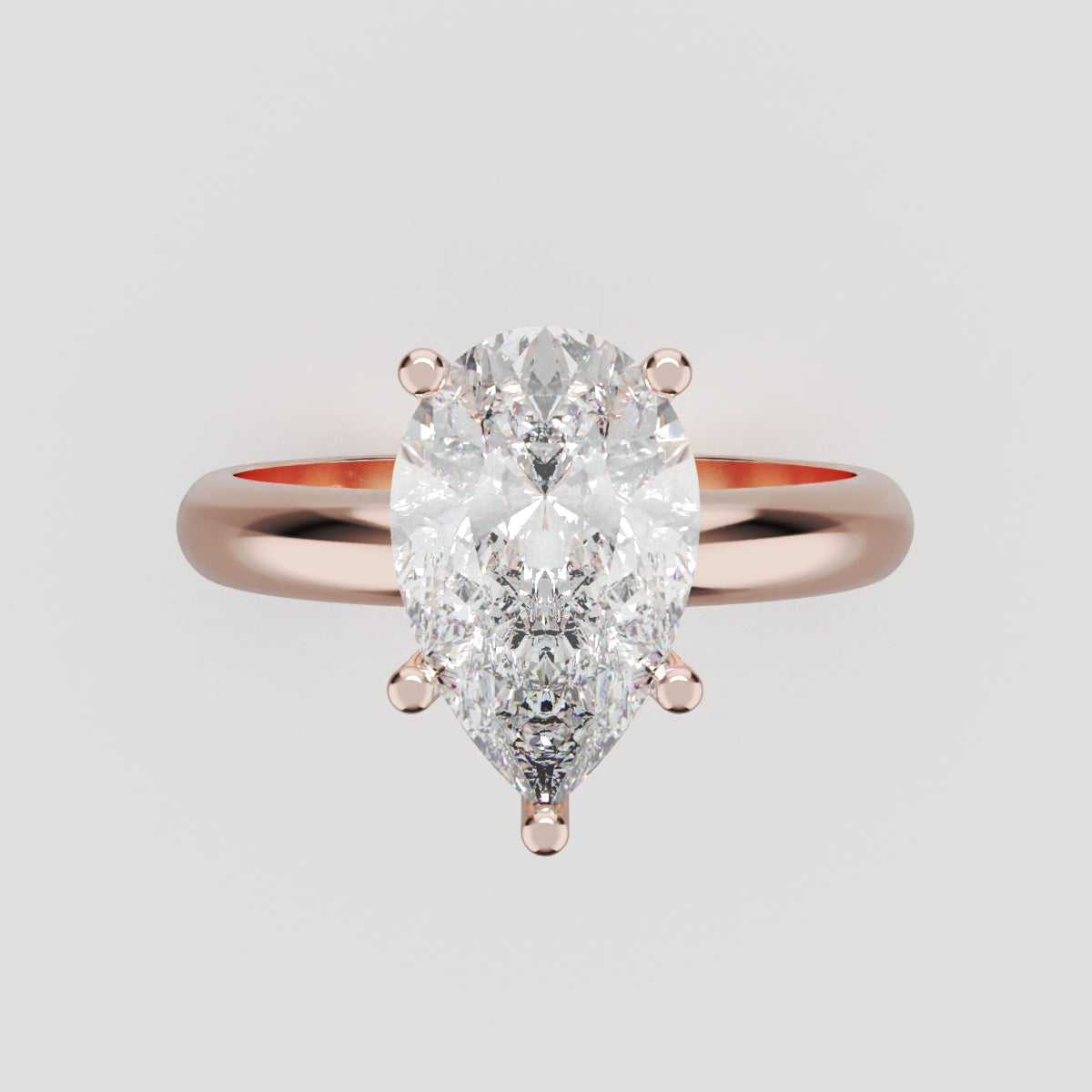 Riparo, 2ct pear lab grown diamond engagement ring, Plain Sides, Hidden Halo, 18K rose gold - front view