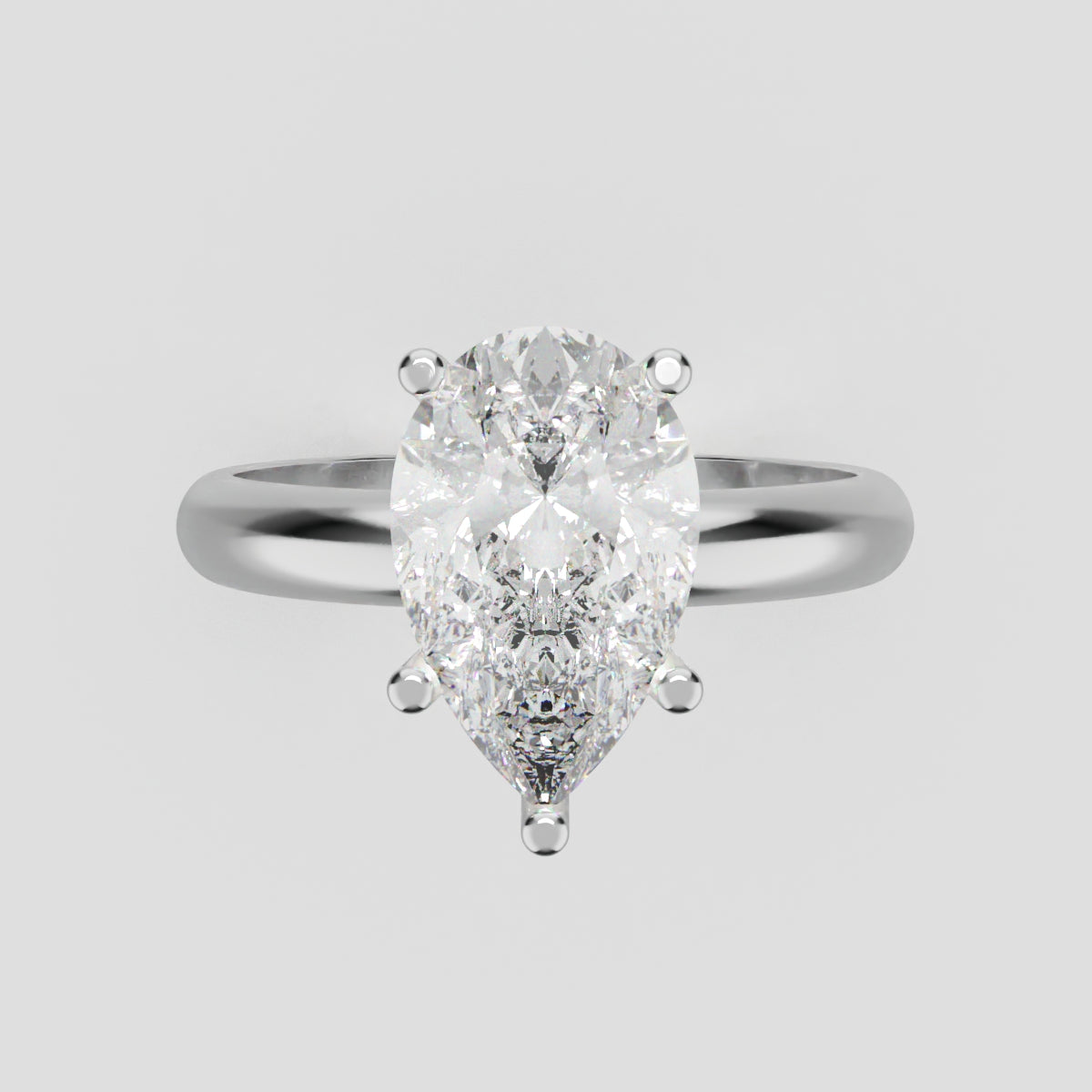 Riparo, 2ct pear lab grown diamond engagement ring, Plain Sides, Hidden Halo, 18K white gold - front view
