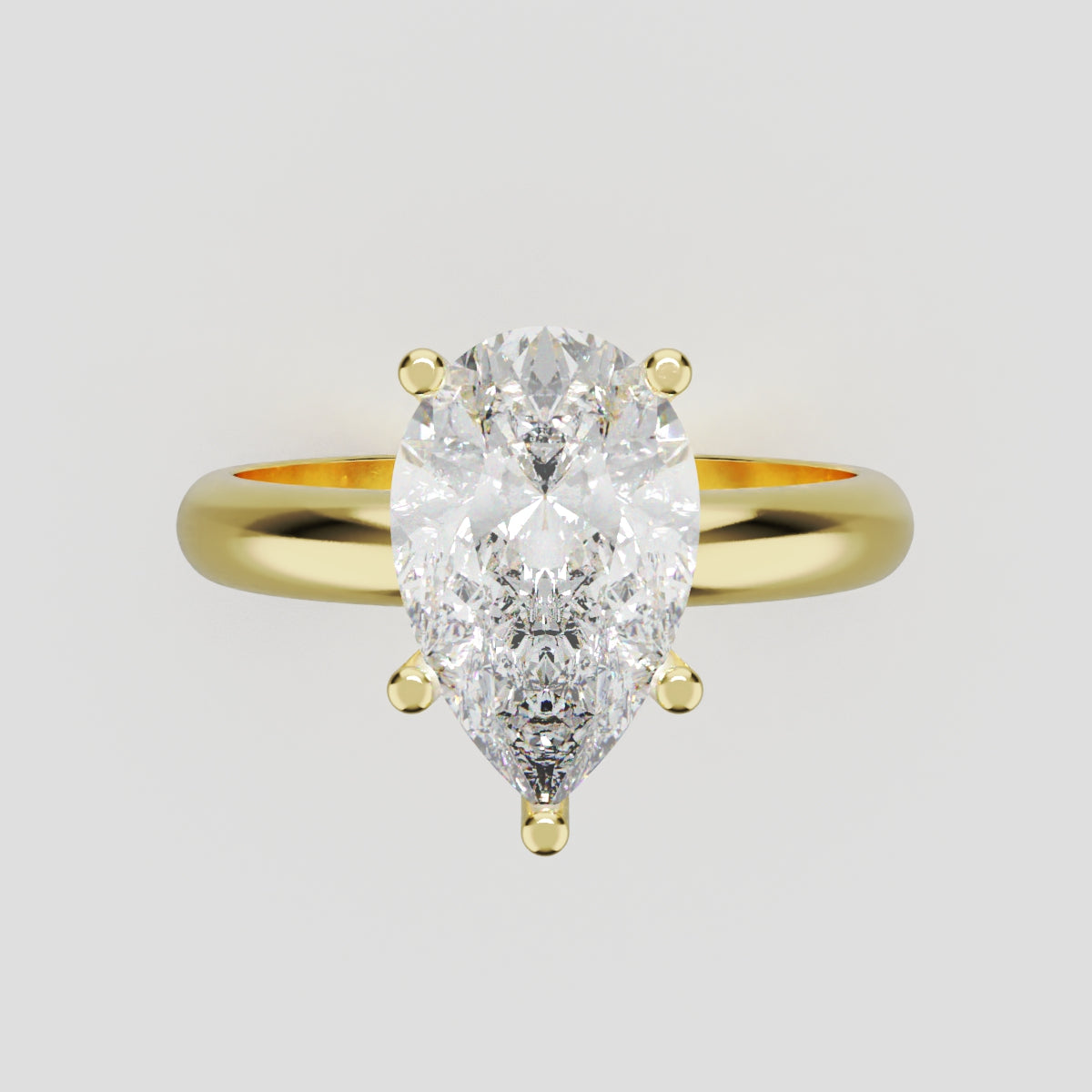 Riparo, 2ct pear lab grown diamond engagement ring, Plain Sides, Hidden Halo, 18K yellow gold - front view