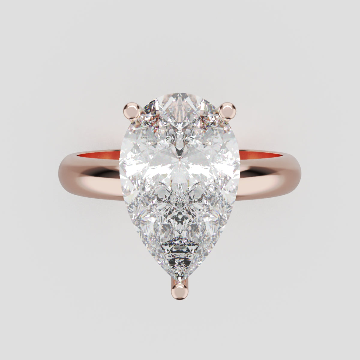 Riparo, 3ct pear lab grown diamond engagement ring, Plain Sides, Hidden Halo, 18K rose gold - front view