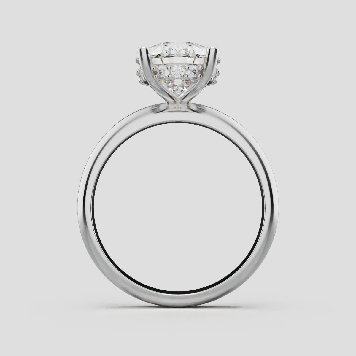 Riparo, 3ct pear lab grown diamond engagement ring, Plain Sides, Hidden Halo, 18K white gold - through finger