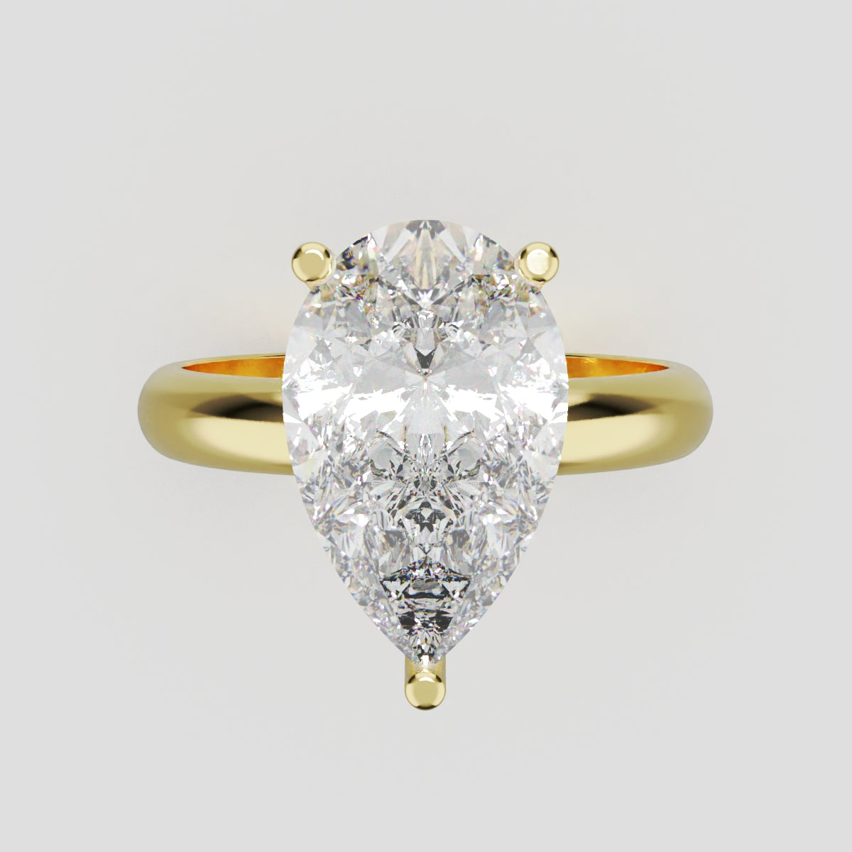 Riparo, 3ct pear lab grown diamond engagement ring, Plain Sides, Hidden Halo, 18K yellow gold - front view
