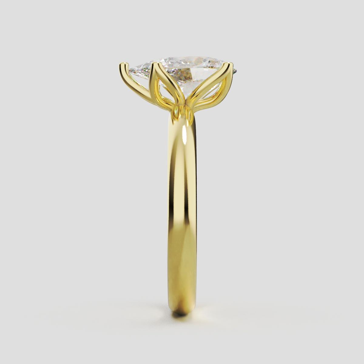 Sboccio, 1.5ct pear lab grown diamond engagement ring, Petal Set, 18K yellow gold - side view