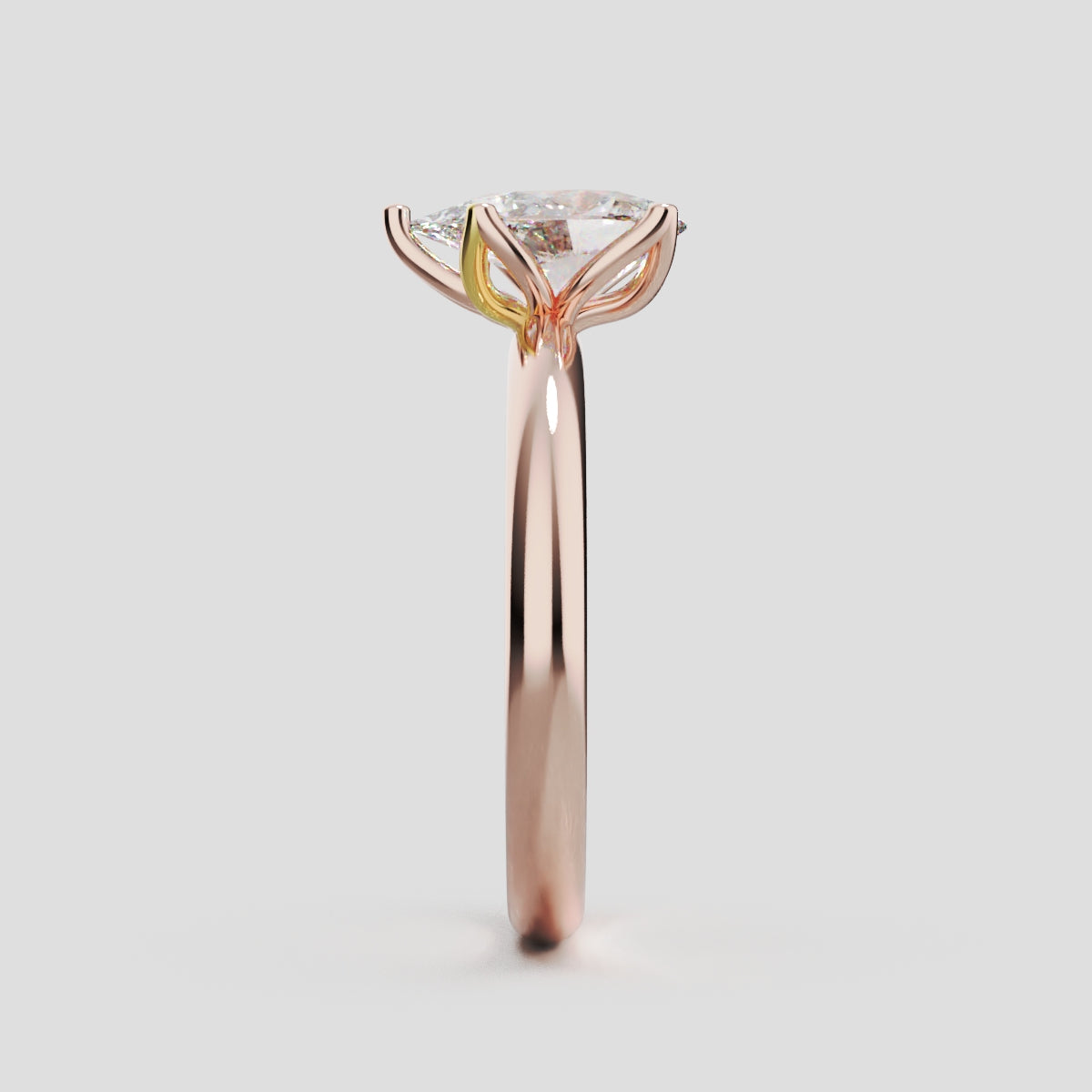 Sboccio, 1ct pear lab grown diamond engagement ring, Petal Set, 18K rose gold - side view