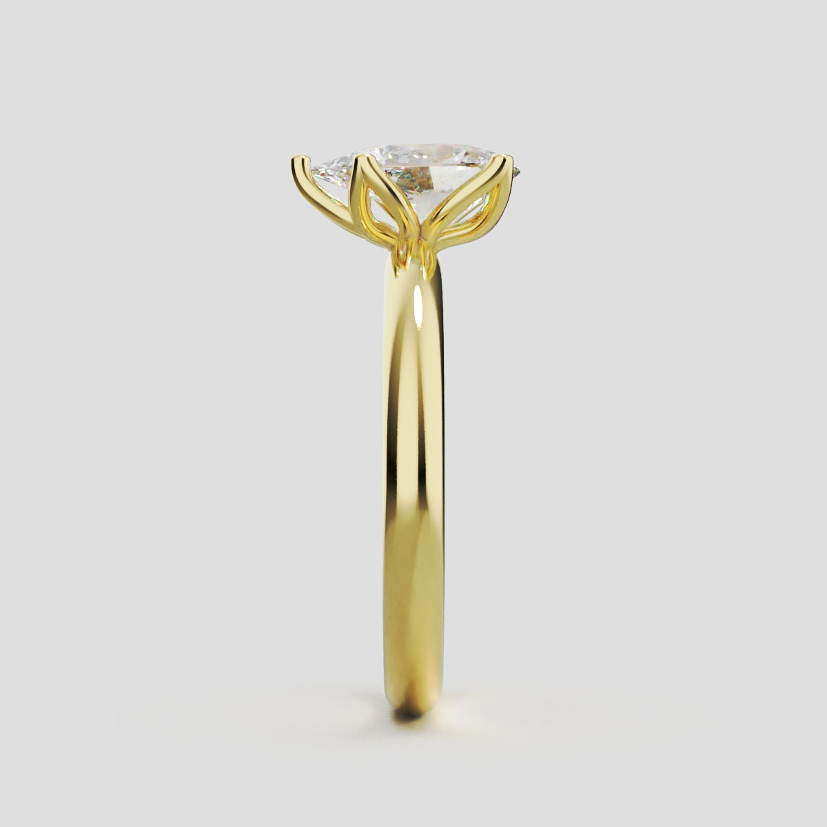 Sboccio, 1ct pear lab grown diamond engagement ring, Petal Set, 18K yellow gold - side view