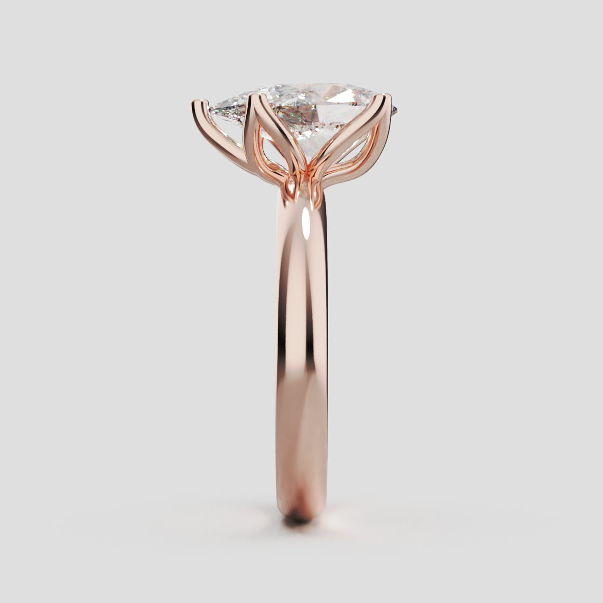 Sboccio, 2ct pear lab grown diamond engagement ring, Petal Set, 18K rose gold - side view