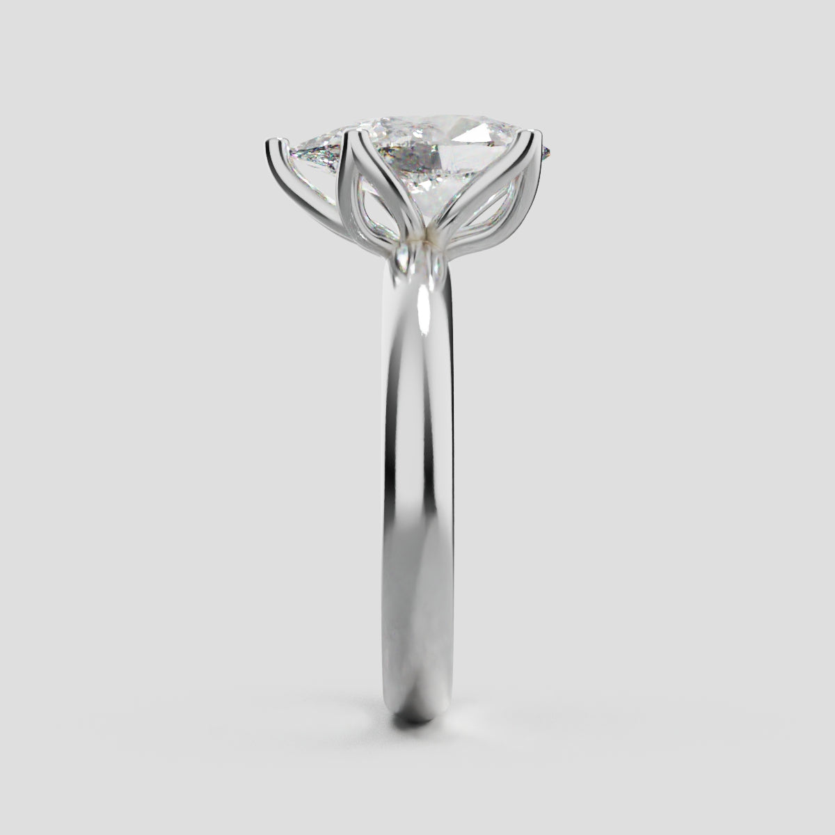 Sboccio, 2ct pear lab grown diamond engagement ring, Petal Set, 18K white gold - side view