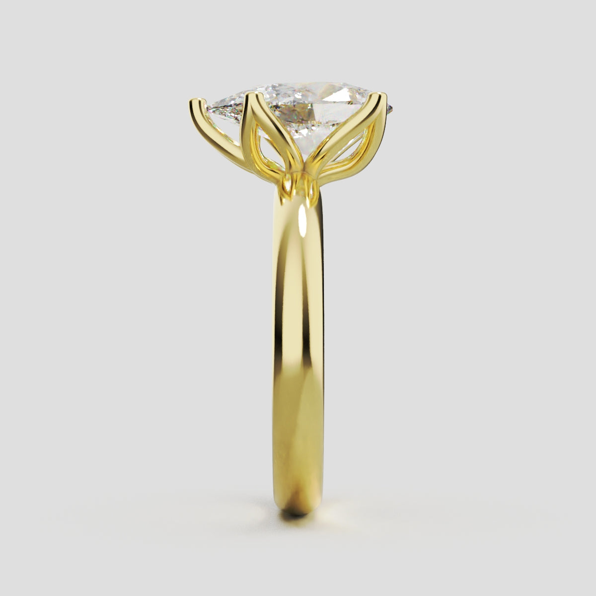 Sboccio, 2ct pear lab grown diamond engagement ring, Petal Set, 18K yellow gold - side view